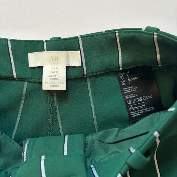 H&M Green Pinstripe Wide Leg Pants Size 2 High Waist 30 Inseam Work Trousers - Picture 3 of 5